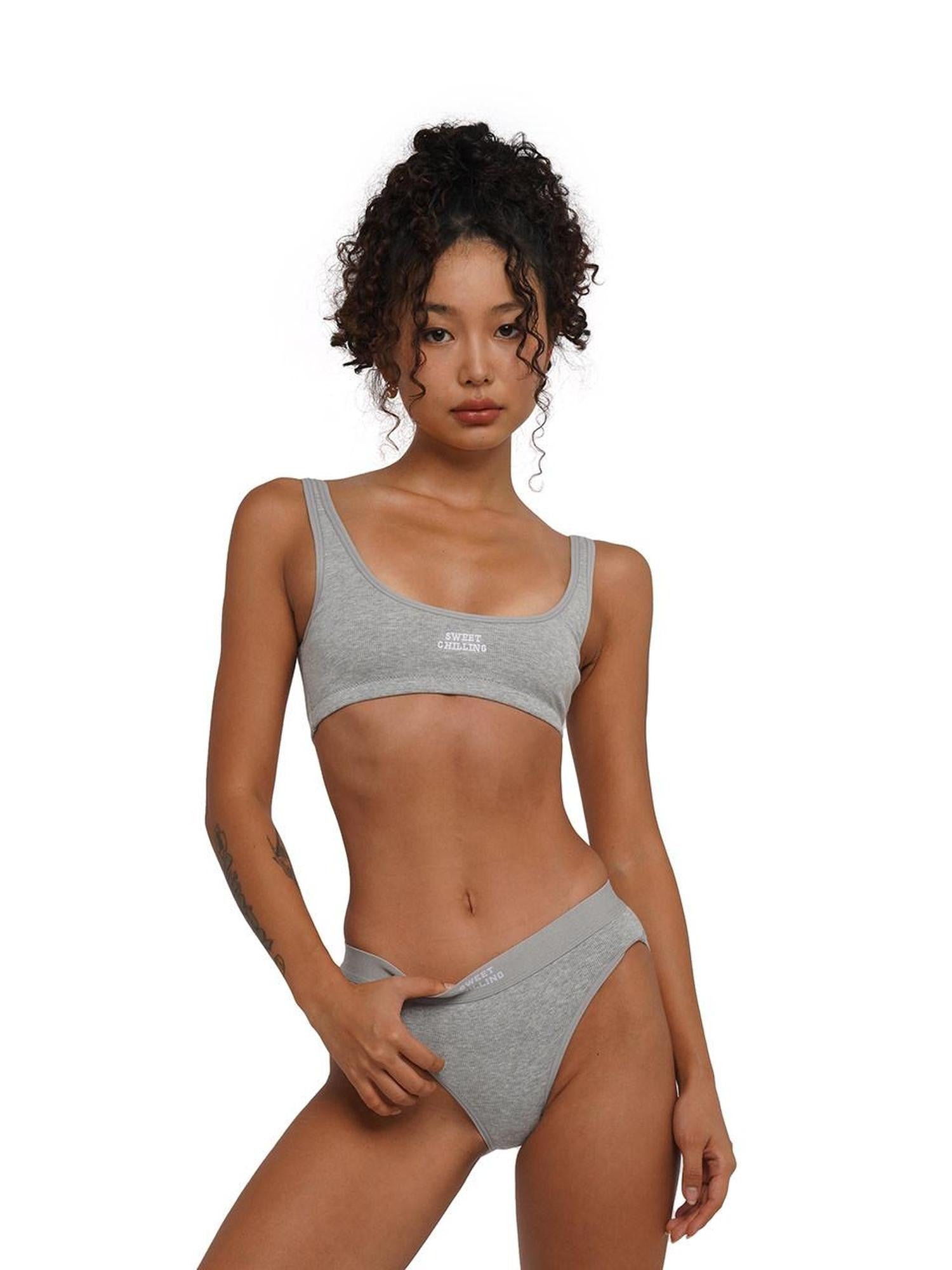 SweetChilling Embroidered Ribbed Fitted Triangle Mid Waist Women&
