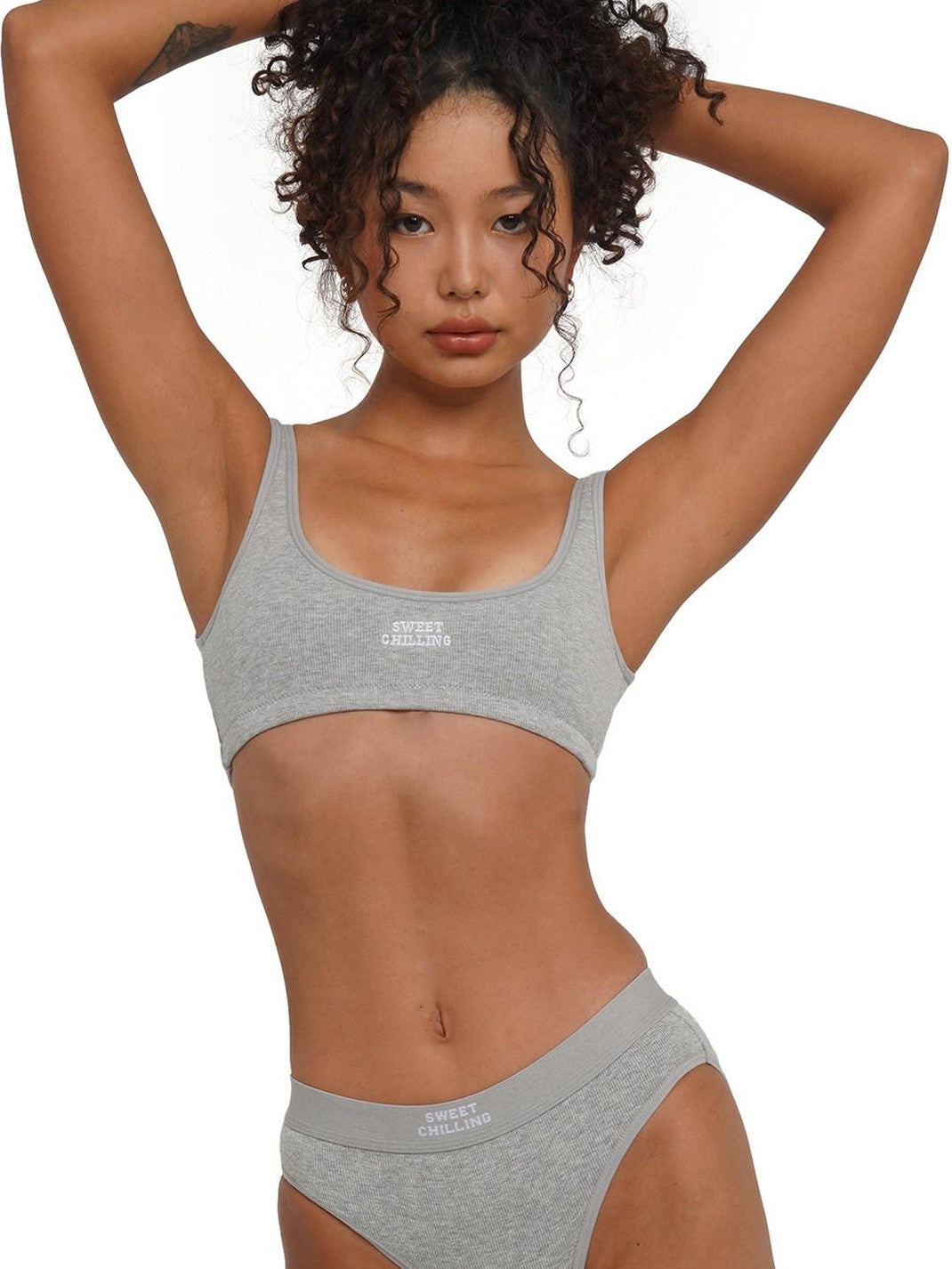SweetChilling Embroidered Ribbed Fitted Triangle Mid Waist Women&
