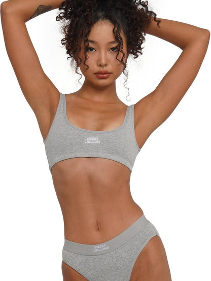 SweetChilling Embroidered Ribbed Fitted Triangle Mid Waist Women&