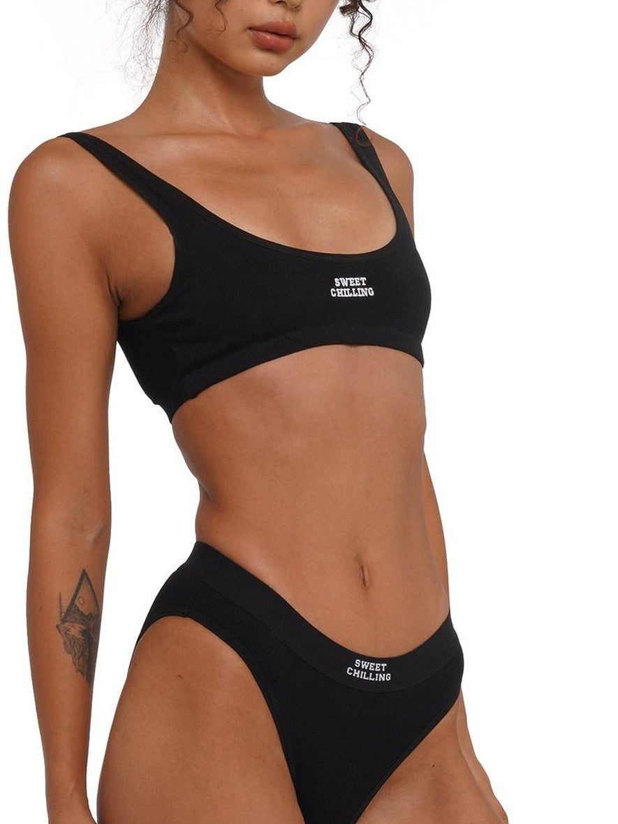 SweetChilling Embroidered Ribbed Fitted Triangle Mid Waist Women&
