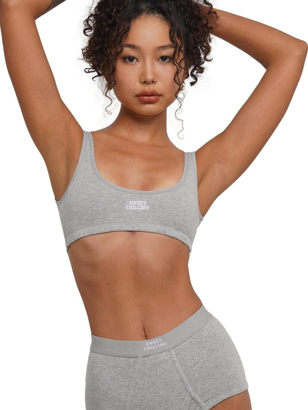 SweetChilling Embroidered Ribbed Fitted Triangle Mid Waist Women&