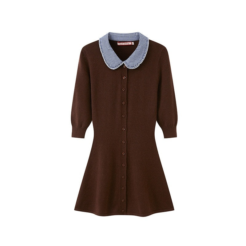 SweetChilling Farm Patchwork Knit Doll Collar Women&