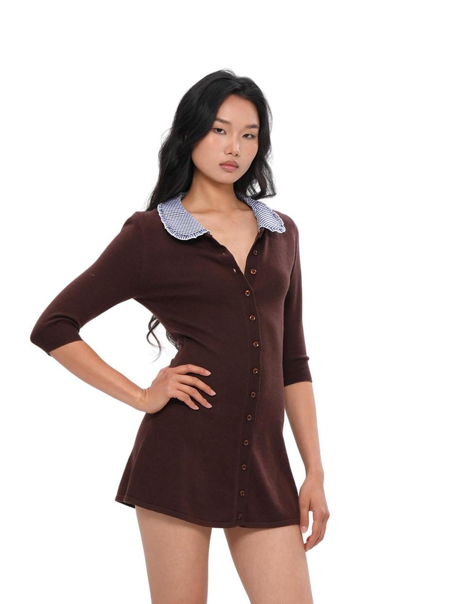 SweetChilling Farm Patchwork Knit Doll Collar Women&