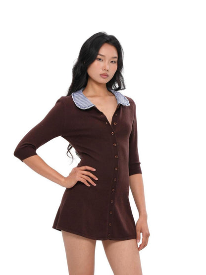 SweetChilling Farm Patchwork Knit Doll Collar Women&