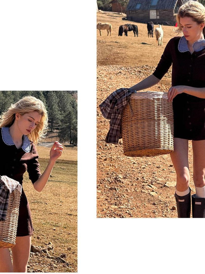 SweetChilling Farm Patchwork Knit Doll Collar Women&