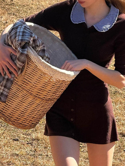 SweetChilling Farm Patchwork Knit Doll Collar Women&
