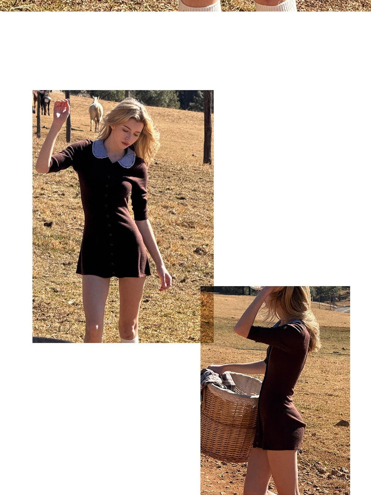 SweetChilling Farm Patchwork Knit Doll Collar Women&