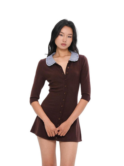 SweetChilling Farm Patchwork Knit Doll Collar Women&
