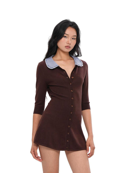 SweetChilling Farm Patchwork Knit Doll Collar Women&