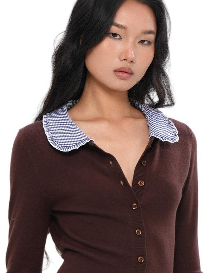 SweetChilling Farm Patchwork Knit Doll Collar Women&