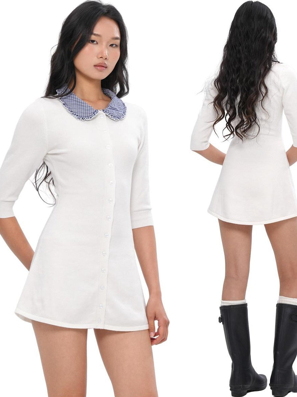 SweetChilling Farm Patchwork Knit Doll Collar Women&