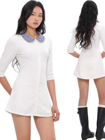 SweetChilling Farm Patchwork Knit Doll Collar Women&