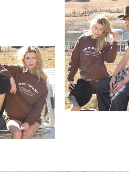 SweetChilling Farmhouse Embroidered Lettering Women&