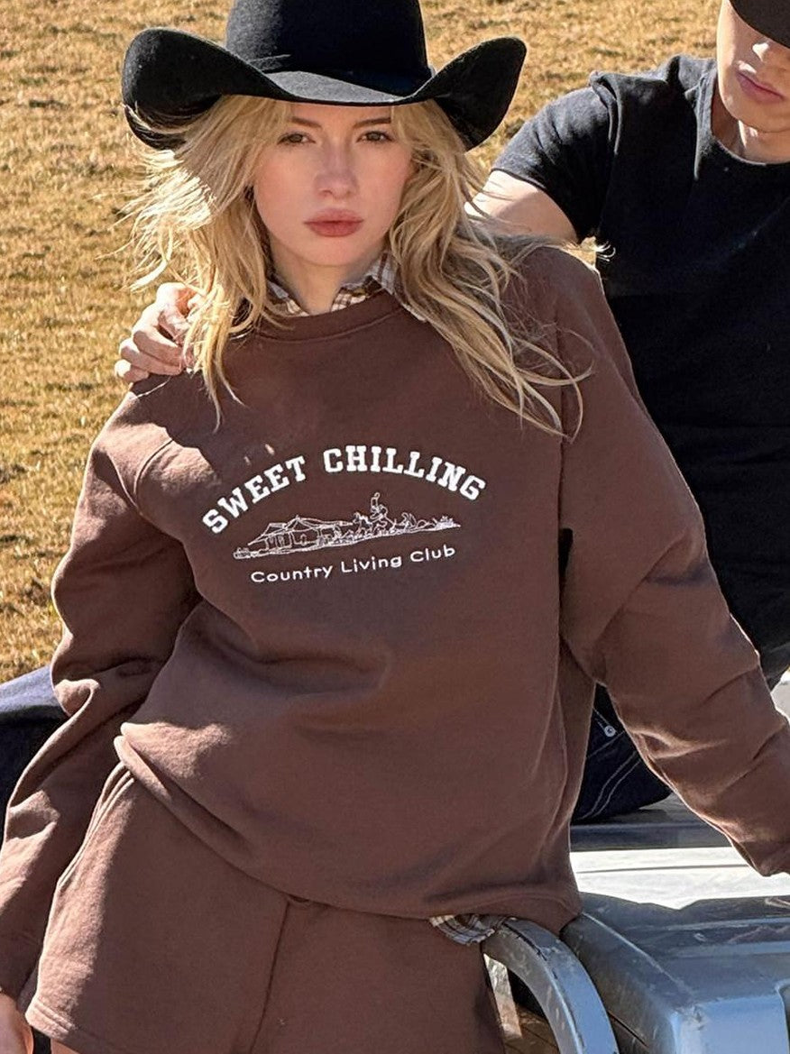 SweetChilling Farmhouse Embroidered Lettering Women&