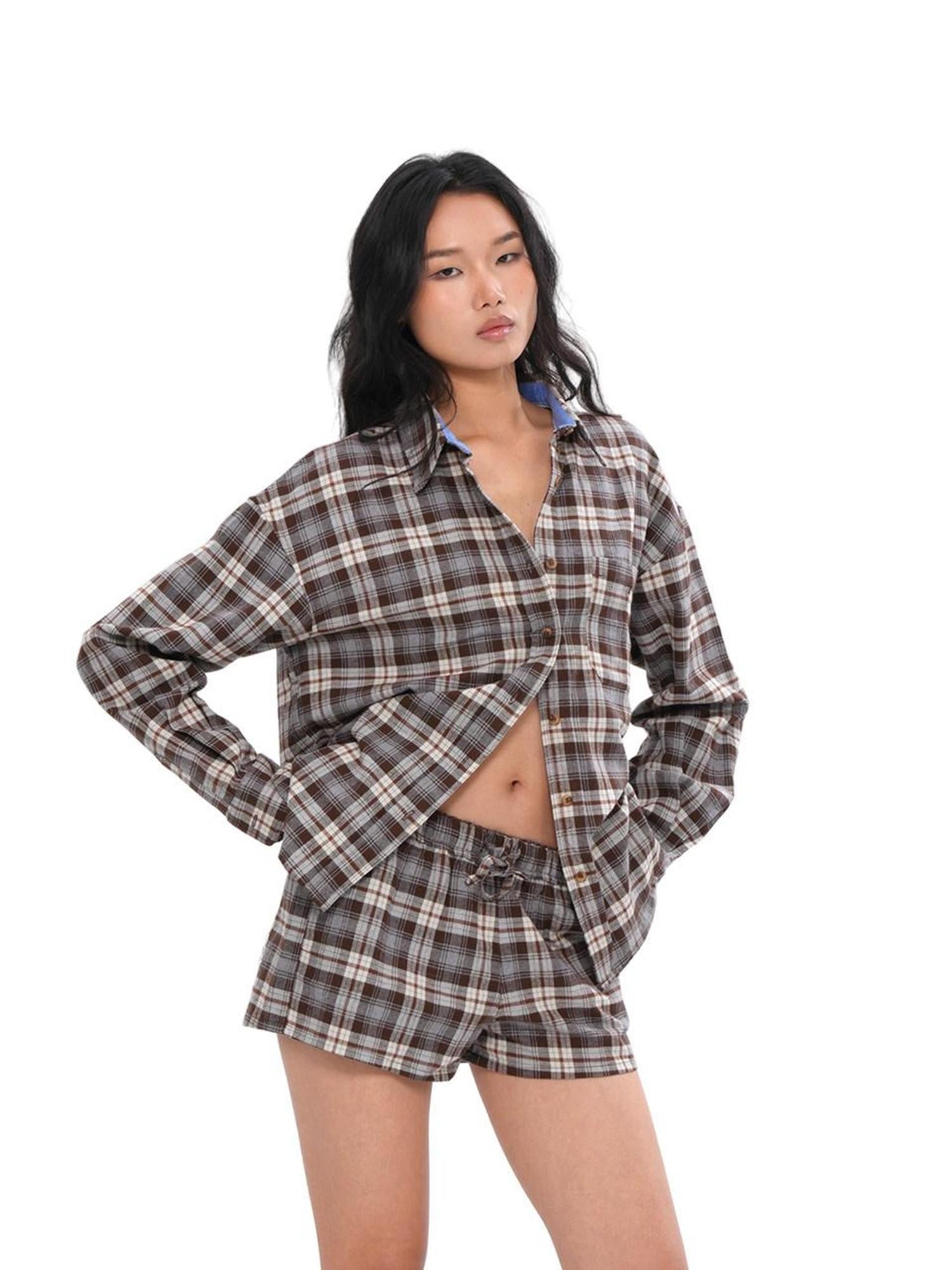 SweetChilling Farmhouse Plaid Collared Women&