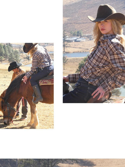 SweetChilling Farmhouse Plaid Collared Women&