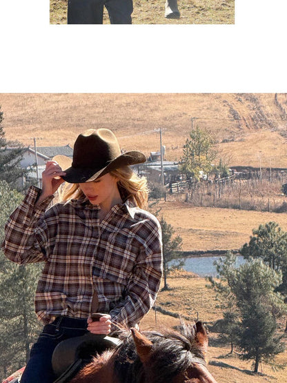 SweetChilling Farmhouse Plaid Collared Women&