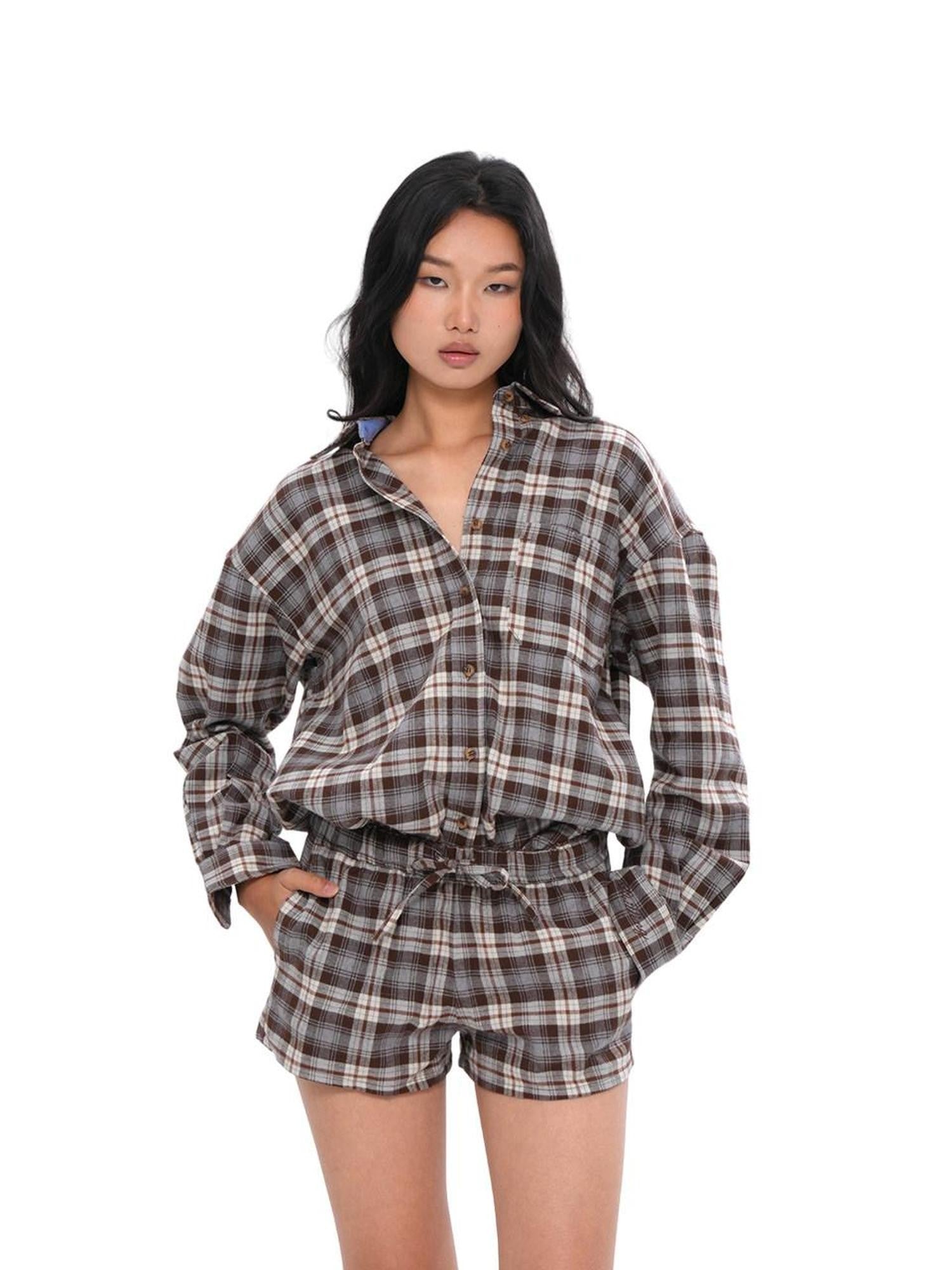 SweetChilling Farmhouse Plaid Collared Women&