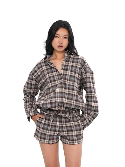 SweetChilling Farmhouse Plaid Collared Women&