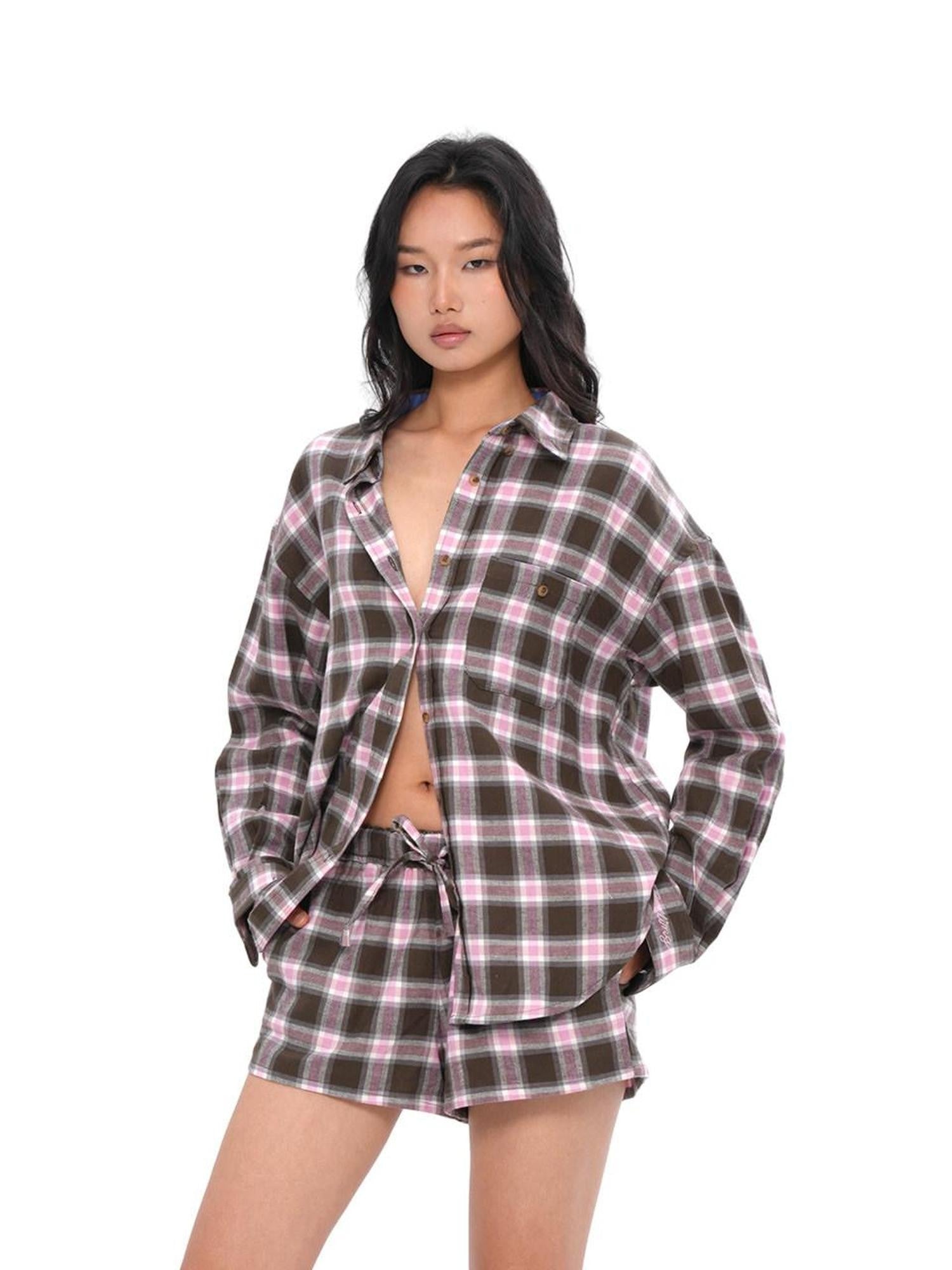 SweetChilling Farmhouse Plaid Collared Women&