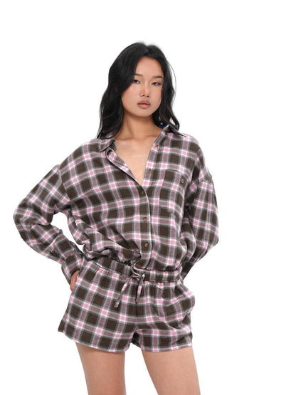 SweetChilling Farmhouse Plaid Collared Women&