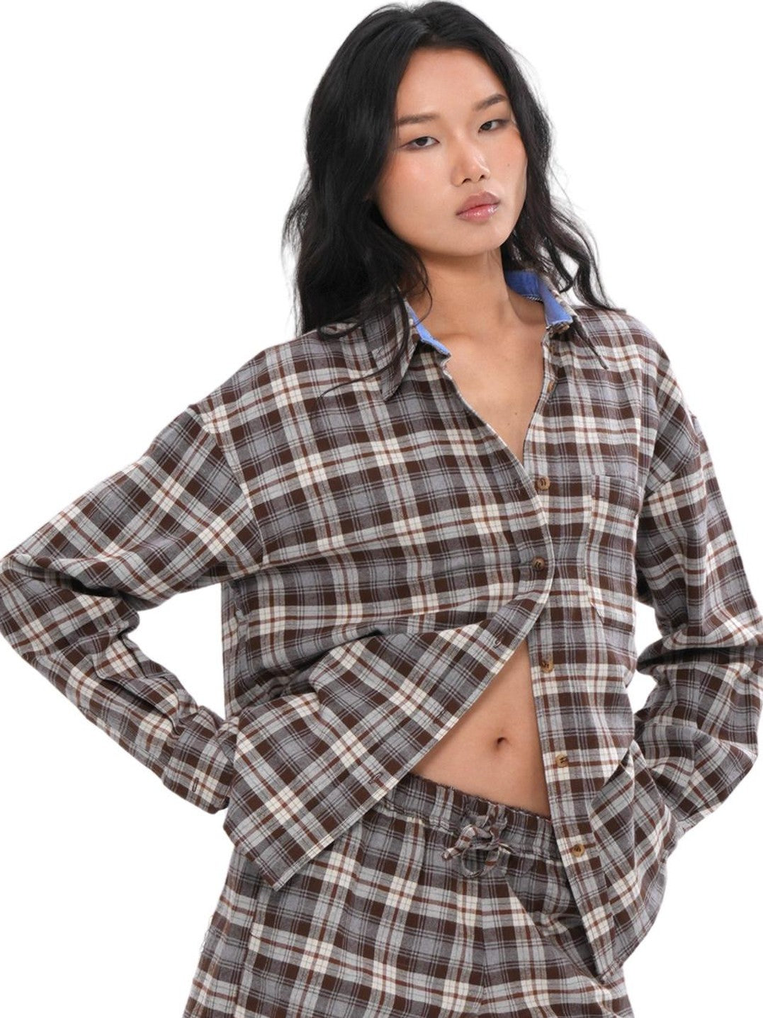 SweetChilling Farmhouse Plaid Collared Women&