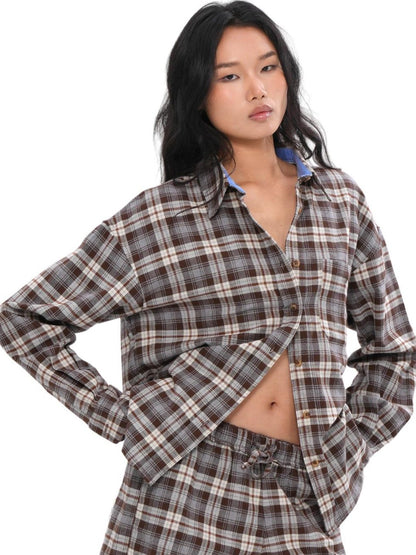 SweetChilling Farmhouse Plaid Collared Women&