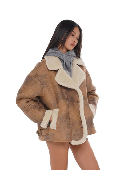 SweetChilling Faux Shearling Lapel Oversized Short Women&