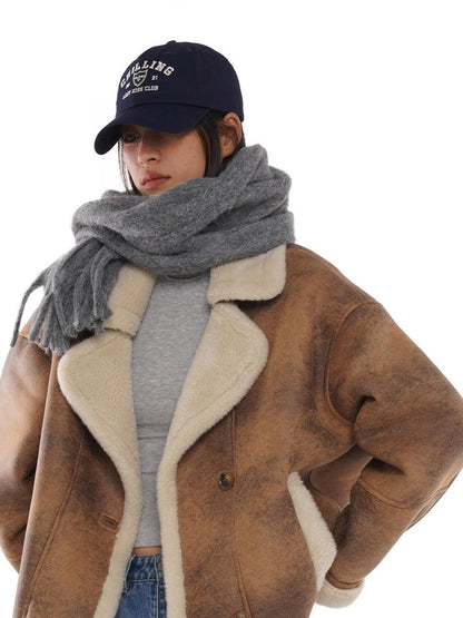 SweetChilling Faux Shearling Lapel Oversized Short Women&