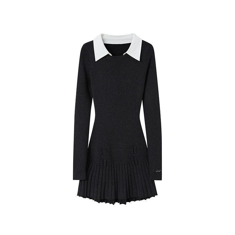 SweetChilling_Faux_Shirt_Collar_Pleated_Belted_Slim_Women&