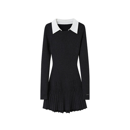 SweetChilling_Faux_Shirt_Collar_Pleated_Belted_Slim_Women&