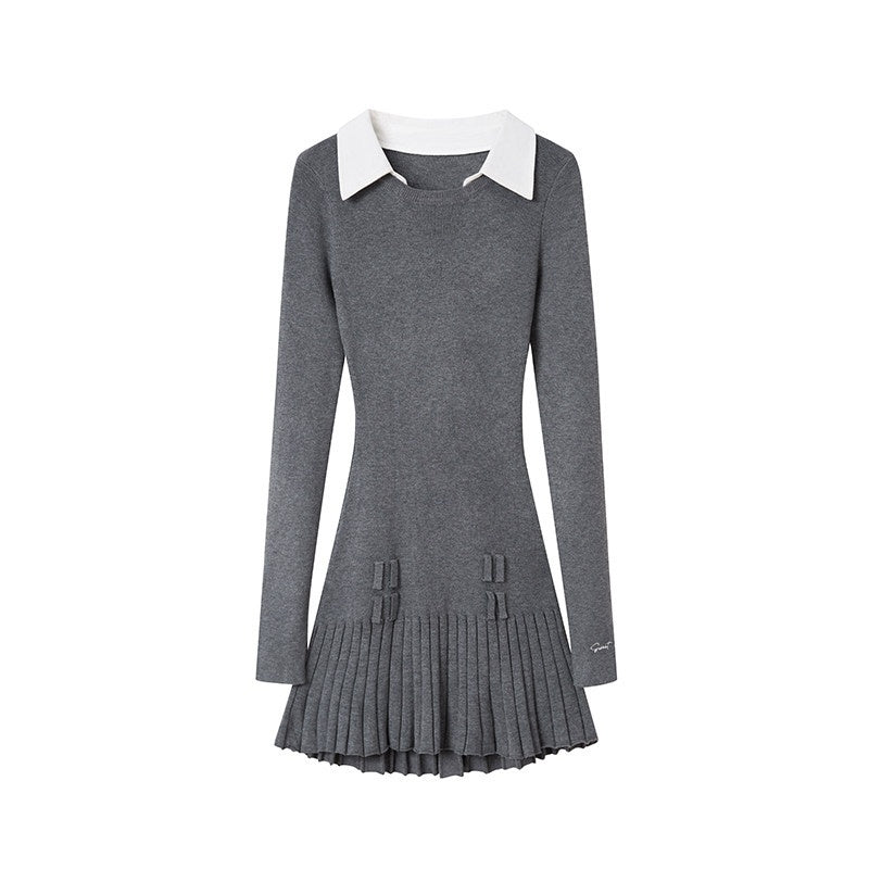 SweetChilling_Faux_Shirt_Collar_Pleated_Belted_Slim_Women&