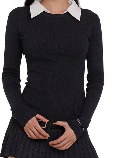 SweetChilling Faux Shirt Collar Pleated Belted Slim Women&