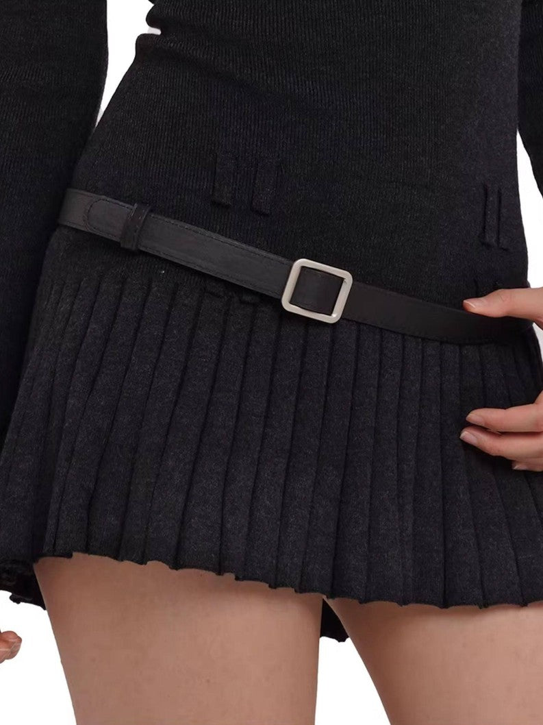 SweetChilling Faux Shirt Collar Pleated Belted Slim Women&