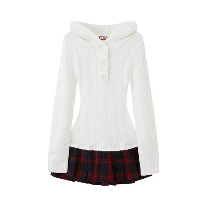 SweetChilling Festive Hooded Knit Panel Waist Cinch Pleated Women&