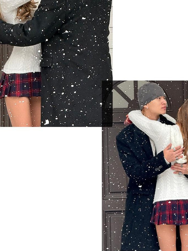 SweetChilling Festive Hooded Knit Panel Waist Cinch Pleated Women&