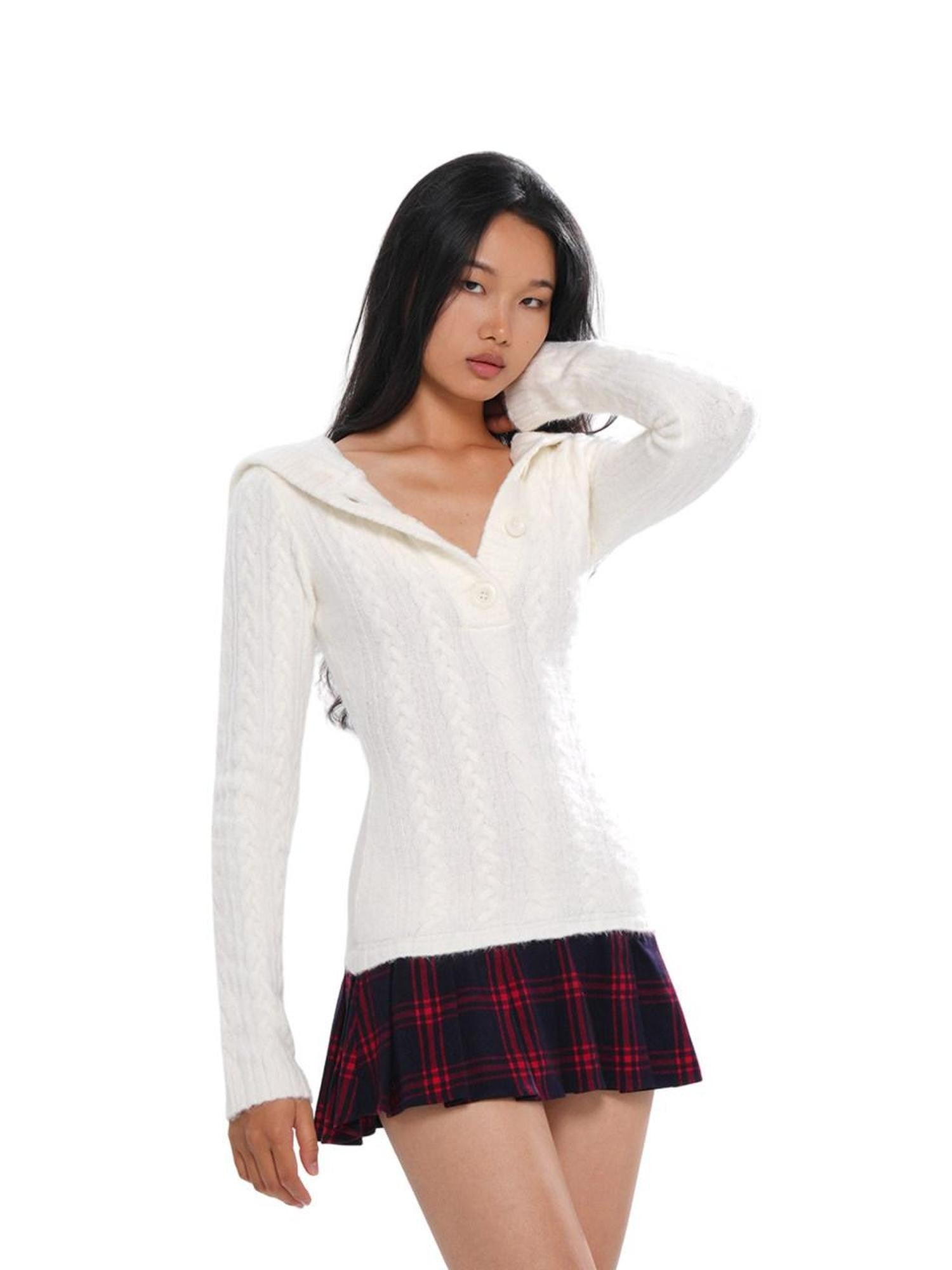 SweetChilling Festive Hooded Knit Panel Waist Cinch Pleated Women&