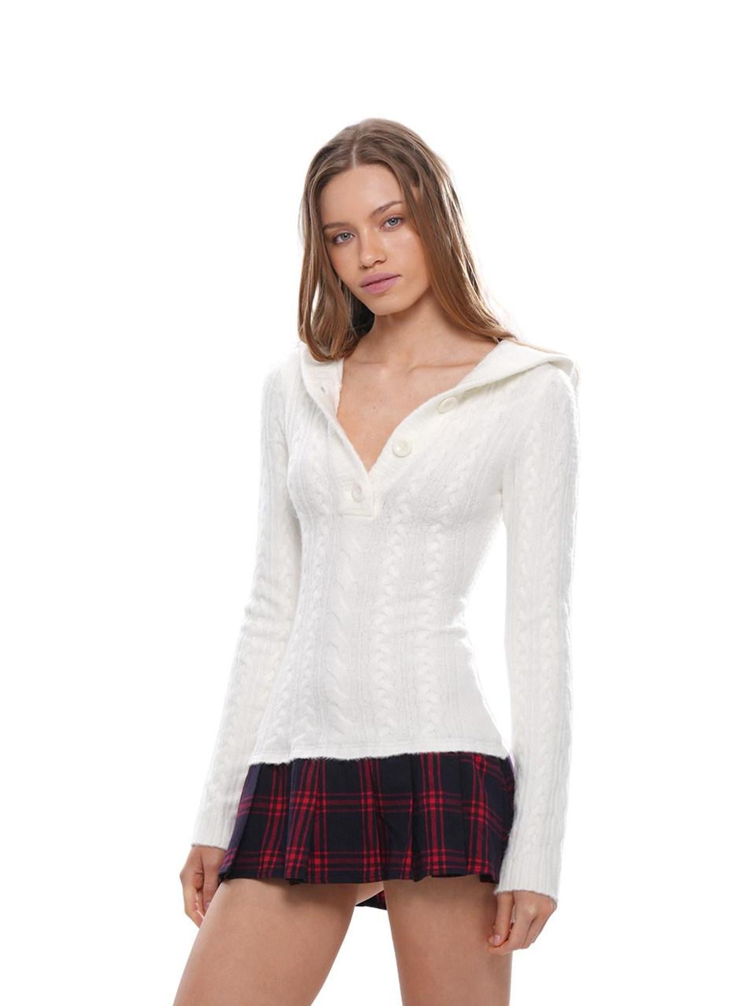 SweetChilling Festive Hooded Knit Panel Waist Cinch Pleated Women&
