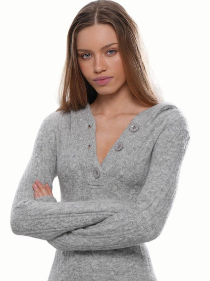 SweetChilling Festive Hooded Knit Panel Waist Cinch Pleated Women&
