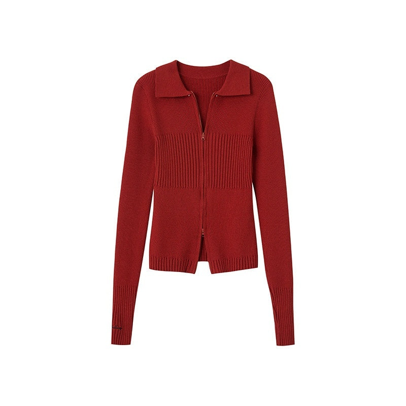 SweetChilling_Flower_Brooch_Knit_Two_Way_Zipper_Slim_Fit_Women&