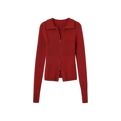 SweetChilling_Flower_Brooch_Knit_Two_Way_Zipper_Slim_Fit_Women&