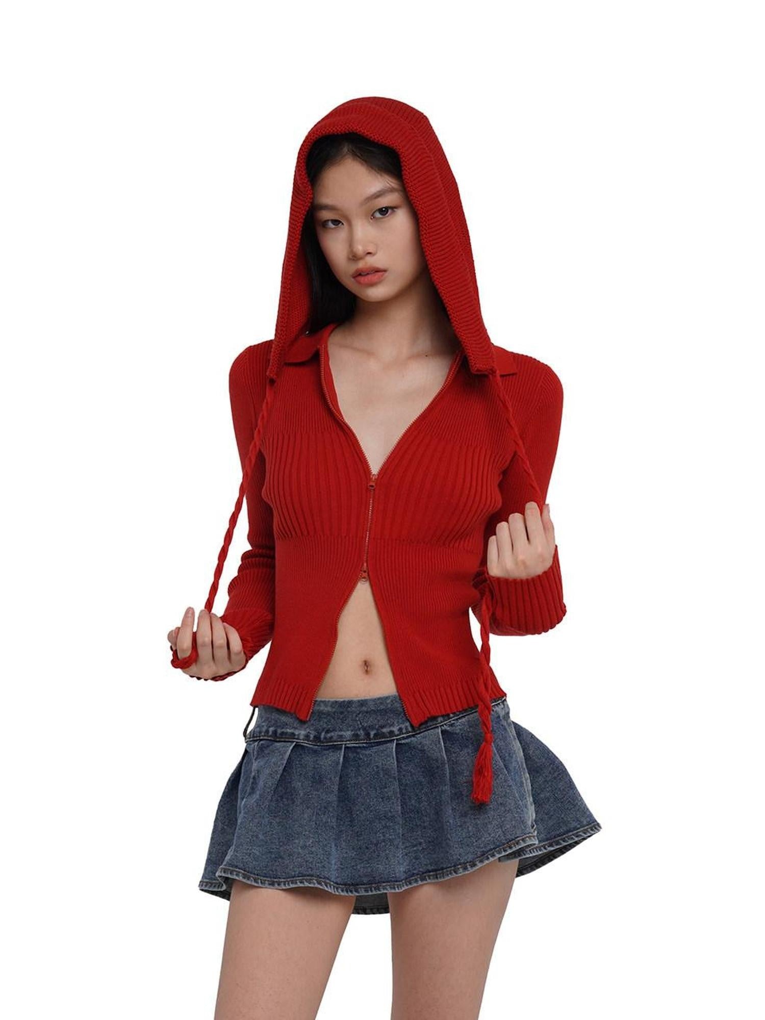 SweetChilling Flower Brooch Knit Two Way Zipper Slim Fit Women&