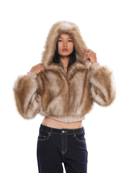 SweetChilling Fluffy Hooded Eco Faux Fur Women&