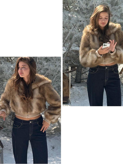 SweetChilling Fluffy Hooded Eco Faux Fur Women&