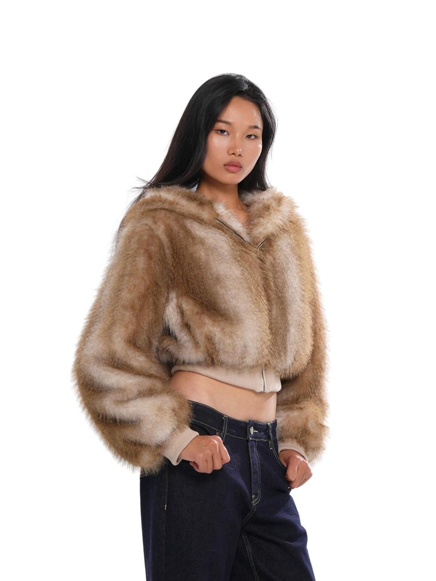 SweetChilling Fluffy Hooded Eco Faux Fur Women&