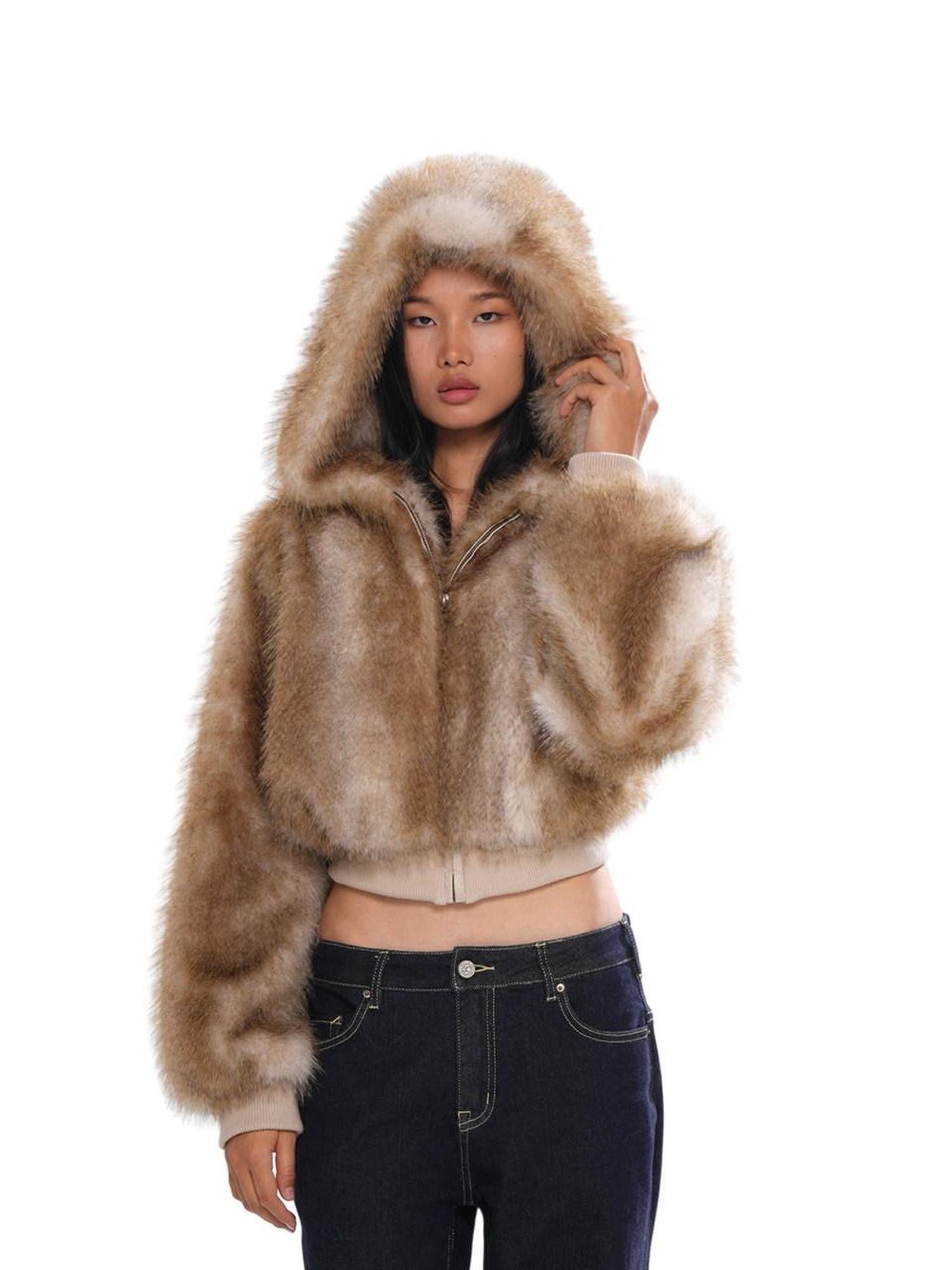 SweetChilling Fluffy Hooded Eco Faux Fur Women&