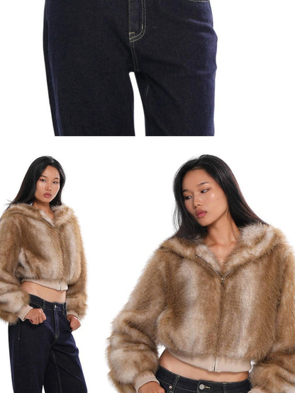 SweetChilling Fluffy Hooded Eco Faux Fur Women&