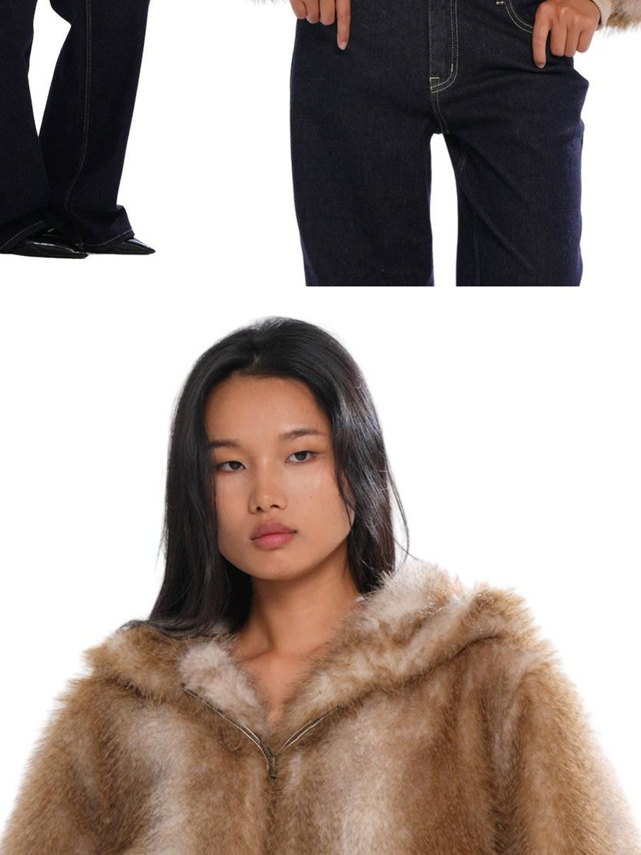 SweetChilling Fluffy Hooded Eco Faux Fur Women&