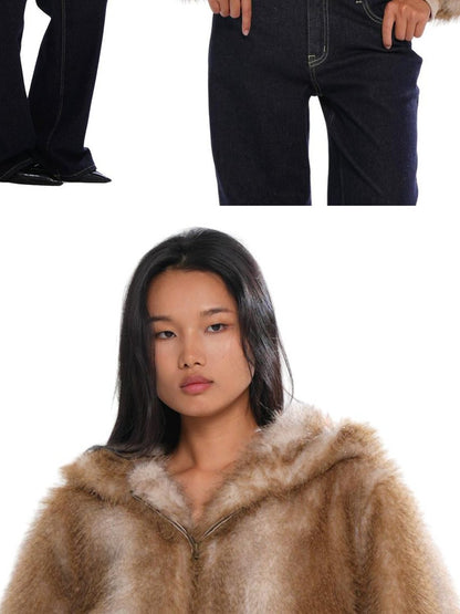 SweetChilling Fluffy Hooded Eco Faux Fur Women&