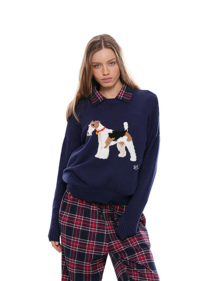 SweetChilling Fox Terrier Dog Jacquard Lettering Women&